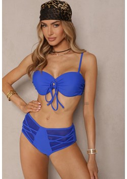Niebieskie Bikini Biustonosz i Majtki Figi High Waist z Siateczkowymi Zdobieniami Kinovia ze sklepu renee.pl w kategorii Stroje kąpielowe - zdjęcie 179969796