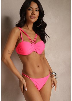 Różowe Bikini Majtki Typu Figi i Biustonosz z Ozdobnymi Paskami Fadelinna ze sklepu renee.pl w kategorii Stroje kąpielowe - zdjęcie 179969808