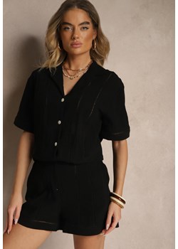 Czarne Szorty z Bawełny High Waist Ozdobione Geometrycznym Wzorem Galessira ze sklepu renee.pl w kategorii Szorty - zdjęcie 179970446