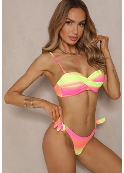 Fuksjowe Bikini Majtki Typu Figi i Biustonosz z Marszczeniem w Geometryczny Wzór Kinnira ze sklepu renee.pl w kategorii Stroje kąpielowe - zdjęcie 179971827