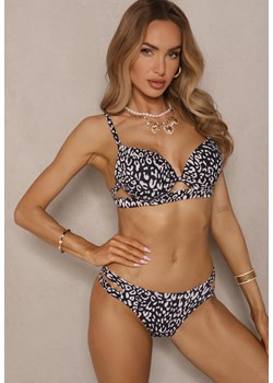 Czarne Bikini w Panterkowy Wzór Biustonosz i Majtki Figi Zdobione Wycięciami Savrienne ze sklepu renee.pl w kategorii Stroje kąpielowe - zdjęcie 179971917