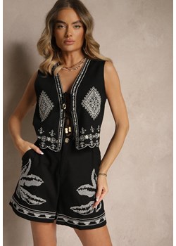 Czarne Szorty High Waist z Bawełny Zdobione Haftem Filianira ze sklepu renee.pl w kategorii Szorty - zdjęcie 179972388