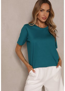 Ciemnozielony Basicowy T-shirt z Bawełny Fevarisse ze sklepu renee.pl w kategorii Bluzki damskie - zdjęcie 179972659