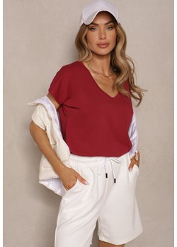 Bordowy T-shirt z Bawełny z Dekoltem w Serek Linithiela ze sklepu renee.pl w kategorii Bluzki damskie - zdjęcie 179972689