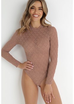 Ciemnobeżowe Body Koronkowe Anatares ze sklepu born2be.pl w kategorii Body damskie - zdjęcie 179986937