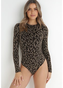 Złote Body Panterkowe z Metaliczną Nicią Nafin ze sklepu born2be.pl w kategorii Body damskie - zdjęcie 179988156