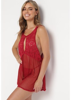 Bordowa Koszula Nocna z Wycięciem na Dekolcie i Stringami Prosill ze sklepu born2be.pl w kategorii Koszule nocne - zdjęcie 180012346