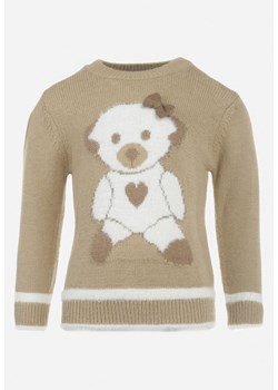 Ciemnobeżowy Sweter z Ozdobnym Misiem Pobli ze sklepu born2be.pl w kategorii Bluzy i swetry - zdjęcie 180015059