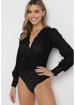 Czarne Body z Długim Rękawem i Głębokim Dekoltem Klibba ze sklepu born2be.pl w kategorii Body damskie - zdjęcie 180018276