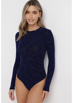 Granatowe Body z Długim Rękawem Ozdobione Błyszczącą Nitką Penttinen ze sklepu born2be.pl w kategorii Body damskie - zdjęcie 180018349