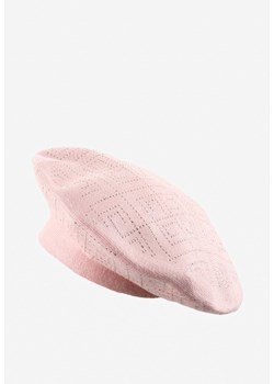 Jasnoróżowa Czapka Beret z Ozdobnym Wzorem w Cyrkonie Blorgga ze sklepu born2be.pl w kategorii Berety damskie - zdjęcie 180022855