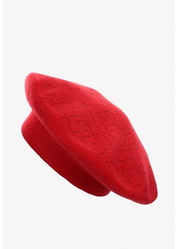 Czerwona Czapka Beret z Ozdobnym Wzorem w Cyrkonie Blorgga ze sklepu born2be.pl w kategorii Berety damskie - zdjęcie 180022857