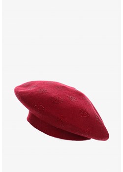 Bordowa Czapka Beret w Cyrkonie Nanto ze sklepu born2be.pl w kategorii Berety damskie - zdjęcie 180022865