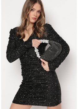 Czarna Kopertówka Torebka z Marszczonym Uchwytem Łańcuszkiem i Cyrkoniami Sferia ze sklepu born2be.pl w kategorii Kopertówki - zdjęcie 180032477