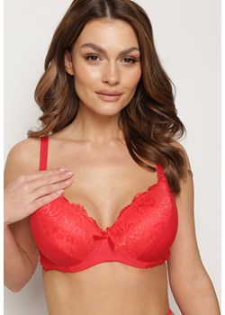 Czerwony Biustonosz Full Cup Ozdobiony Koronką i Kokardką Tenuta ze sklepu born2be.pl w kategorii Biustonosze - zdjęcie 180046336
