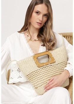 Jasnobeżowa Torebka Boho z Plecionki z Ozdobną Rączką i Paskiem na Ramię Hespell ze sklepu born2be.pl w kategorii Torby letnie - zdjęcie 180046667