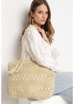 Jasnobeżowa Torebka Shopperka w Stylu Boho na Suwak Eovale ze sklepu born2be.pl w kategorii Torby letnie - zdjęcie 180046677