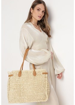 Jasnobeżowa Duża Torebka Tote Plażowa z Plecionki w Stylu Boho Delmirra ze sklepu born2be.pl w kategorii Torby letnie - zdjęcie 180046948