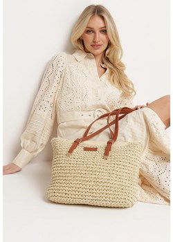 Jasnobeżowa Torebka Shopper z Plecionki z Rączkami z Ekoskóry Buxara ze sklepu born2be.pl w kategorii Torby letnie - zdjęcie 180047786