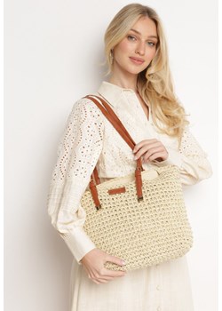 Jasnobeżowa Torebka Shopper z Plecionki z Rączkami z Ekoskóry Buxara ze sklepu born2be.pl w kategorii Torby letnie - zdjęcie 180047787