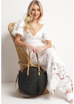 Czarna Okrągła Torebka Typu Shopper z Plecionki z Dodatkowym Paskiem Enirta ze sklepu born2be.pl w kategorii Torby letnie - zdjęcie 180047796