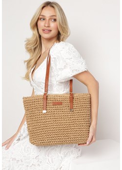 Ciemnobeżowa Torebka Shopper z Plecionki z Rączkami z Ekoskóry Buxara ze sklepu born2be.pl w kategorii Torby letnie - zdjęcie 180047927