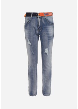 Niebieskie Skinny Jeansy z Przetarciami i Dziurami oraz Paskiem Eunima ze sklepu born2be.pl w kategorii Spodnie dziewczęce - zdjęcie 180048468