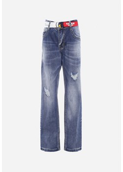 Niebieskie Jeansy Bawełniane o Fasonie Skinny z Przetarciami z Paskiem Freiatte ze sklepu born2be.pl w kategorii Spodnie dziewczęce - zdjęcie 180048609