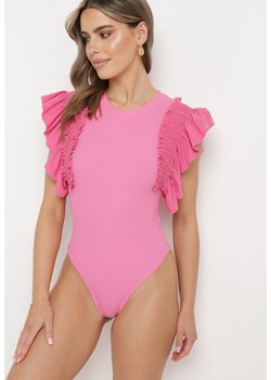 Fuksjowe Bawełniane Body z Rękawami z Falbanek Zapinane na Napy Gilines ze sklepu born2be.pl w kategorii Body damskie - zdjęcie 180052857