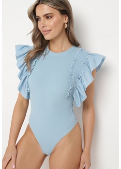 Niebieskie Bawełniane Body z Rękawami z Falbanek Zapinane na Napy Gilines ze sklepu born2be.pl w kategorii Body damskie - zdjęcie 180052867