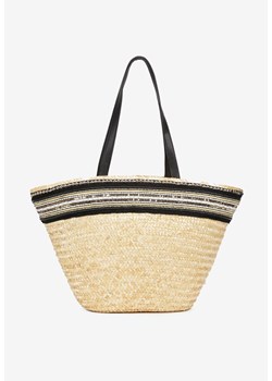 Beżowa Pleciona Torebka Shopper Ozdobiona Tasiemką Perłami i Cekinami Klubia ze sklepu born2be.pl w kategorii Torby letnie - zdjęcie 180064596