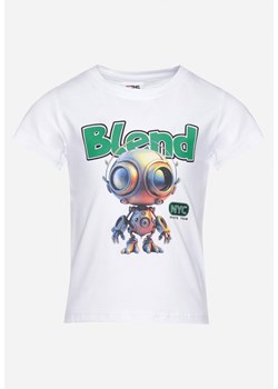 Biała Koszulka T-shirt z Elastycznej Bawełny z Zabawnym Nadrukiem Varnalia ze sklepu born2be.pl w kategorii T-shirty chłopięce - zdjęcie 180066098