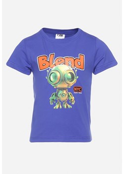 Granatowa Koszulka z Bawełny z Krótkim Rękawem Ozdobiona Aplikacją Lumubia ze sklepu born2be.pl w kategorii T-shirty chłopięce - zdjęcie 180067037