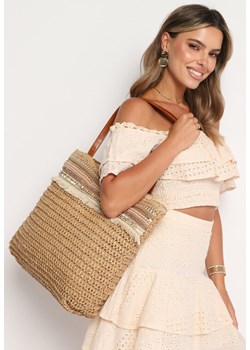 Brązowa Torebka Shopperka Wykończona Plecionką i Frędzlami w Stylu Boho Rivaniane ze sklepu born2be.pl w kategorii Torby letnie - zdjęcie 180081765