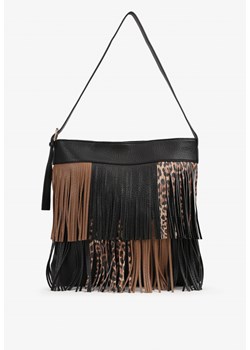 Czarno-Brązowa Kwadratowa Torebka Listonoszka z Ozdobnymi Frędzlami w Panterkę Ravalanna ze sklepu born2be.pl w kategorii Torby Shopper bag - zdjęcie 180101296