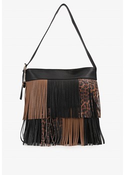 Czarno-Beżowa Kwadratowa Torebka Listonoszka z Ozdobnymi Frędzlami w Panterkę Ravalanna ze sklepu born2be.pl w kategorii Torby Shopper bag - zdjęcie 180101299