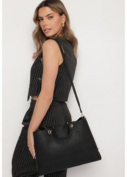 Czarna Torebka w Stylu Shopperki z Metaliczną Aplikacją Ilinera ze sklepu born2be.pl w kategorii Torby Shopper bag - zdjęcie 180130016