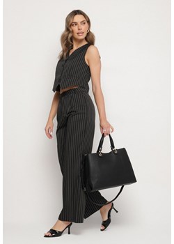 Czarna Torebka w Stylu Shopperki z Metaliczną Aplikacją Ilinera ze sklepu born2be.pl w kategorii Torby Shopper bag - zdjęcie 180130017