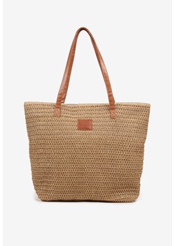Ciemnobeżowa Pleciona Torebka Plażowa Shopper Odelinea ze sklepu born2be.pl w kategorii Torby letnie - zdjęcie 180158539