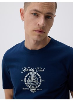 Reserved - T-shirt regular z merceryzowanej bawełny - granatowy ze sklepu Reserved w kategorii T-shirty męskie - zdjęcie 180166769