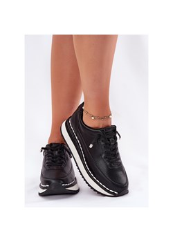 Skórzane Sneakersy Damskie Na Platformie Big Star RR274A335 Czarne ze sklepu ButyModne.pl w kategorii Buty sportowe damskie - zdjęcie 180176367