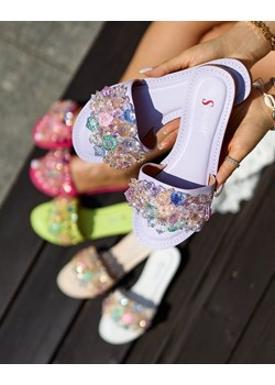 Royalfashion Fioletowe damskie klapki z kolorowymi kryształkami Bling Breeze ze sklepu royalfashion.pl w kategorii Klapki damskie - zdjęcie 180193066
