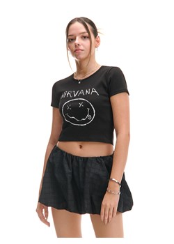 Cropp - Czarny krótki T-shirt Nirvana - czarny ze sklepu Cropp w kategorii Bluzki damskie - zdjęcie 180205057