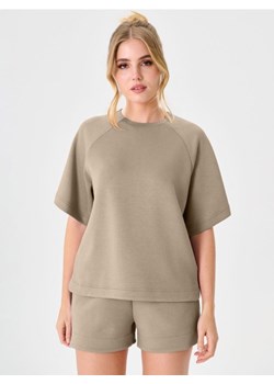 Sinsay - Bluza z krótkim rękawem soft touch - beżowy ze sklepu Sinsay w kategorii Bluzy damskie - zdjęcie 180216788