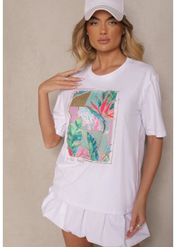 Biały T-shirt z Bawełny Ozdobiony Brokatem Isadelle ze sklepu renee.pl w kategorii Bluzki damskie - zdjęcie 180261616