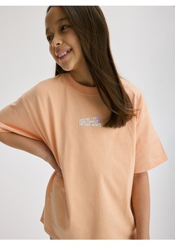 Reserved - T-shirt z nadrukiem - brzoskwiniowy ze sklepu Reserved w kategorii Bluzki dziewczęce - zdjęcie 180286726