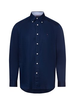 Tommy Hilfiger Męska koszula casual z zawartością lnu Mężczyźni Regular Fit Bawełna granatowy jednolity ze sklepu vangraaf w kategorii Koszule męskie - zdjęcie 180339339