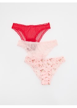Reserved - Siateczkowe majtki bikini 3 pack - pastelowy róż ze sklepu Reserved w kategorii Majtki damskie - zdjęcie 180340095