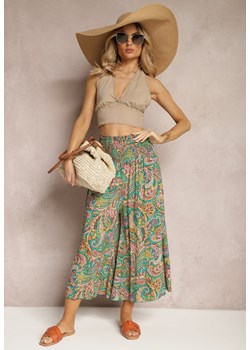 Zielone Spodnie Culottes z Bawełnianej Tkaniny Ozdobione Wzorem Paisley Gwinamas ze sklepu renee.pl w kategorii Spodnie damskie - zdjęcie 180387929