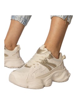 Beżowe sneakersy damskie sportowe ze złotą wstawką beżowy ze sklepu ButyModne.pl w kategorii Buty sportowe damskie - zdjęcie 180397489
